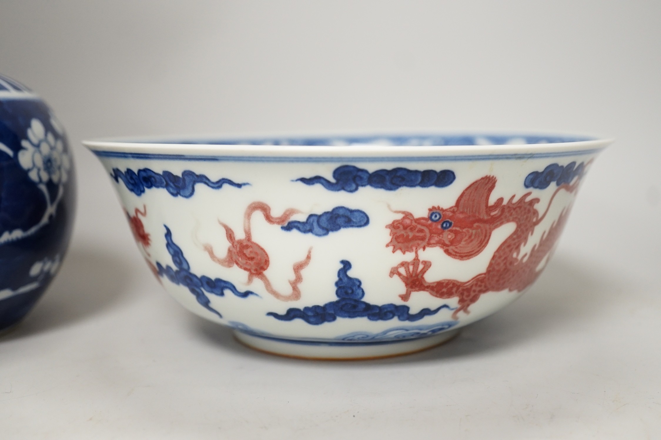 A quantity of various Chinese ceramics including blue and white jars, a ‘dragon’ bowl etc.